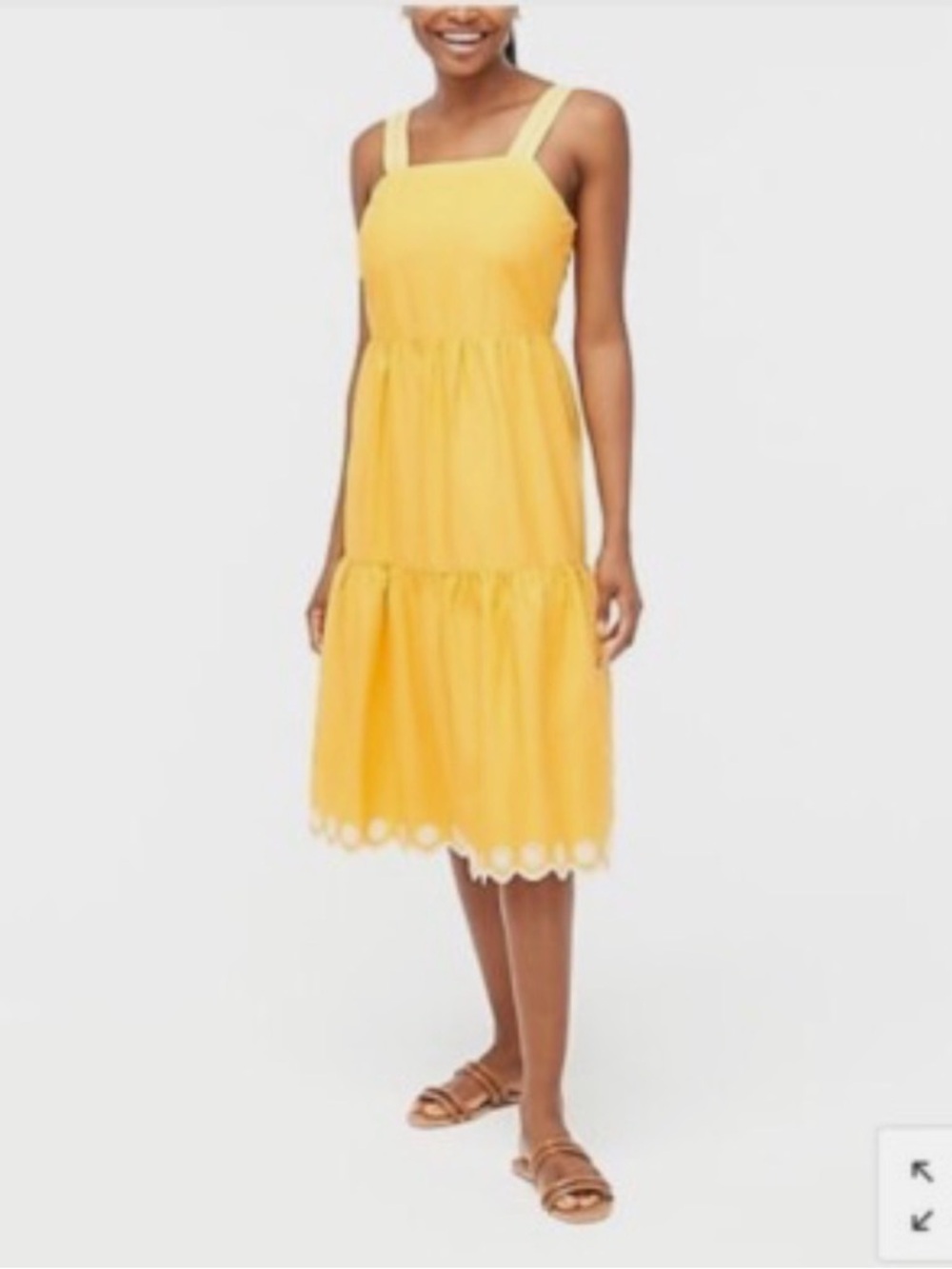J. Crew Factory Bright Yellow Tiered Midi Dress with Scalloped Hem